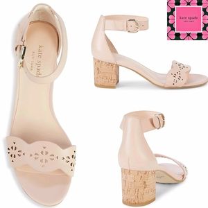 KATE SPADE NY Wednesday Leather Eyelet Cork Heel Sandals NIB+GIFT KS KEYCHAIN